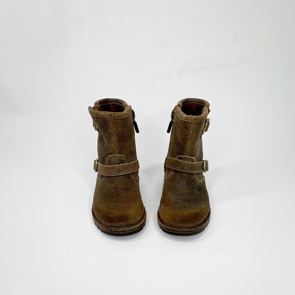 UGG Toddler Boots Brown Harwell Bomber Suede Two Tone Ankle Buckle 7